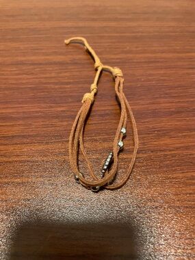 Boho Suede Brown Multi-Strand Bracelet with Silver Beads
